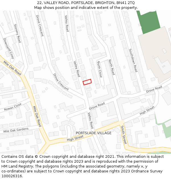 22, VALLEY ROAD, PORTSLADE, BRIGHTON, BN41 2TQ: Location map and indicative extent of plot