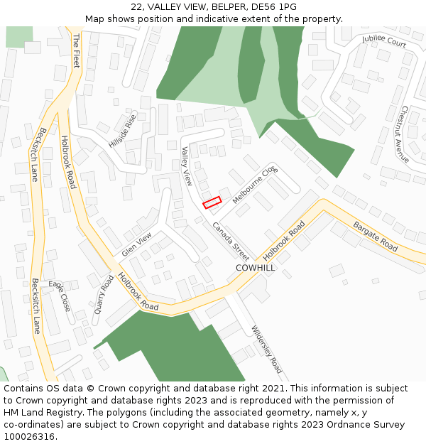 22, VALLEY VIEW, BELPER, DE56 1PG: Location map and indicative extent of plot