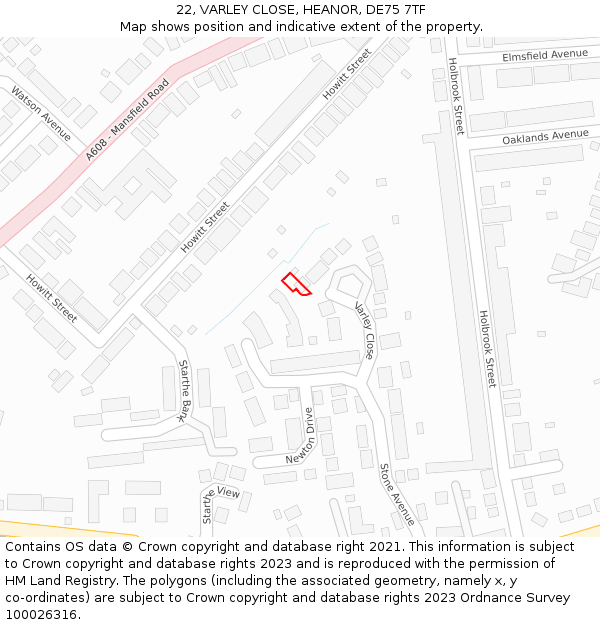 22, VARLEY CLOSE, HEANOR, DE75 7TF: Location map and indicative extent of plot