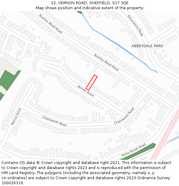 22, VERNON ROAD, SHEFFIELD, S17 3QE: Location map and indicative extent of plot