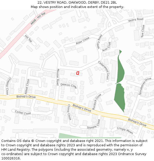 22, VESTRY ROAD, OAKWOOD, DERBY, DE21 2BL: Location map and indicative extent of plot