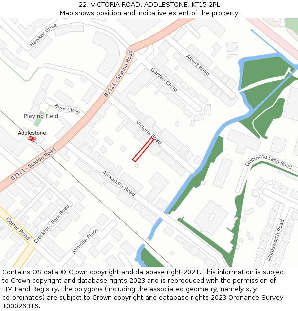 22, VICTORIA ROAD, ADDLESTONE, KT15 2PL: Location map and indicative extent of plot