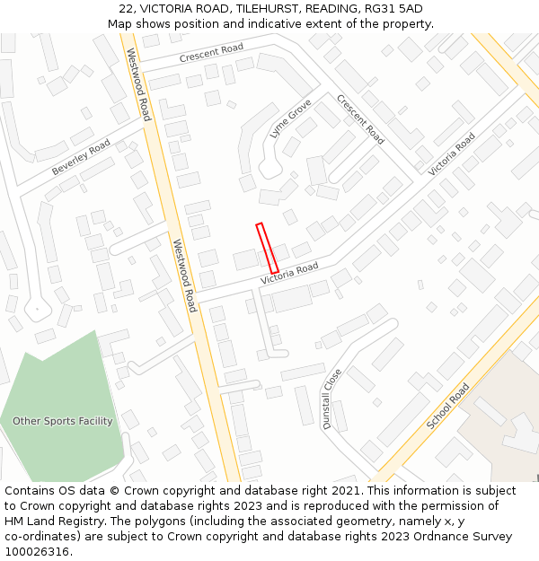 22, VICTORIA ROAD, TILEHURST, READING, RG31 5AD: Location map and indicative extent of plot