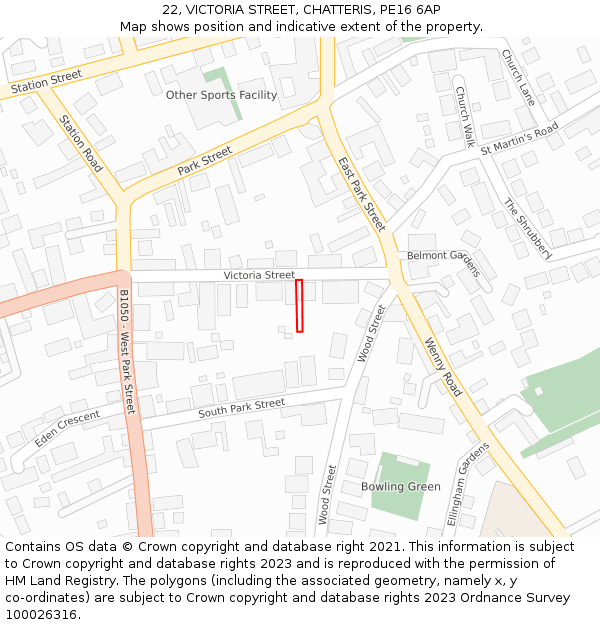 22, VICTORIA STREET, CHATTERIS, PE16 6AP: Location map and indicative extent of plot