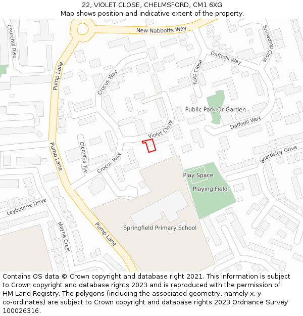 22, VIOLET CLOSE, CHELMSFORD, CM1 6XG: Location map and indicative extent of plot