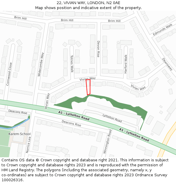 22, VIVIAN WAY, LONDON, N2 0AE: Location map and indicative extent of plot
