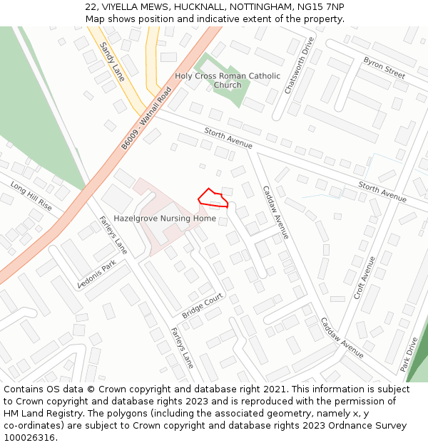 22, VIYELLA MEWS, HUCKNALL, NOTTINGHAM, NG15 7NP: Location map and indicative extent of plot