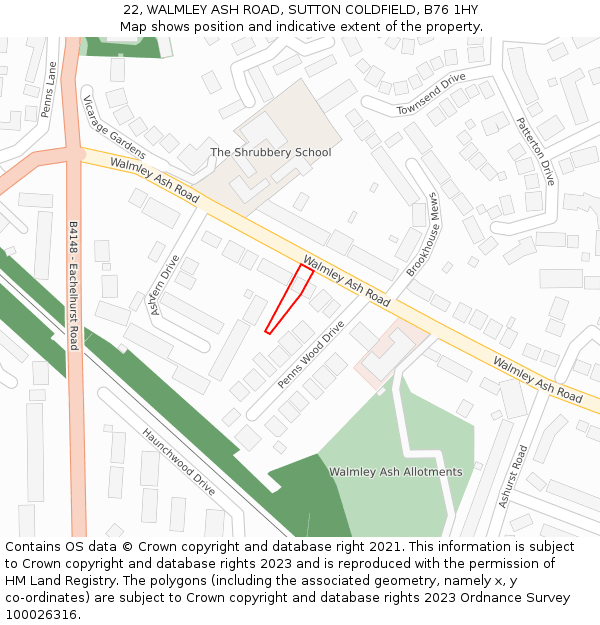22, WALMLEY ASH ROAD, SUTTON COLDFIELD, B76 1HY: Location map and indicative extent of plot