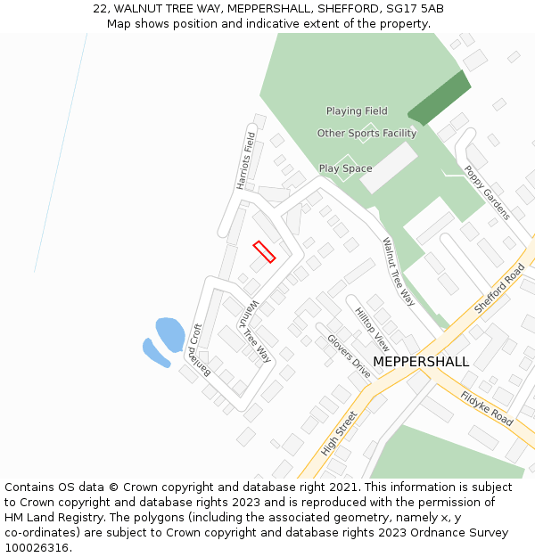 22, WALNUT TREE WAY, MEPPERSHALL, SHEFFORD, SG17 5AB: Location map and indicative extent of plot