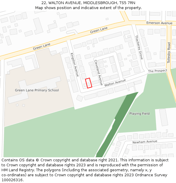 22, WALTON AVENUE, MIDDLESBROUGH, TS5 7RN: Location map and indicative extent of plot