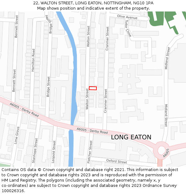 22, WALTON STREET, LONG EATON, NOTTINGHAM, NG10 1PA: Location map and indicative extent of plot