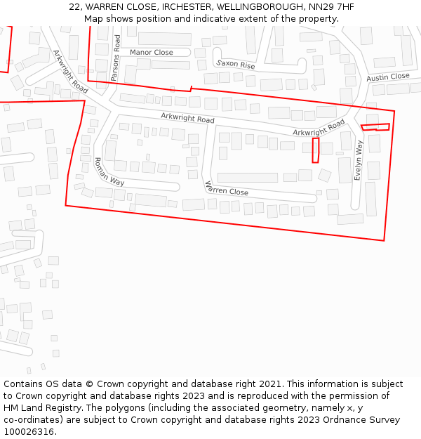 22, WARREN CLOSE, IRCHESTER, WELLINGBOROUGH, NN29 7HF: Location map and indicative extent of plot