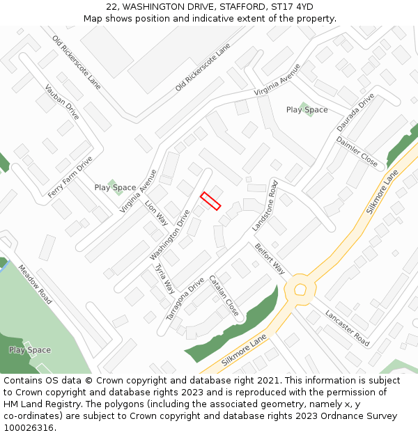 22, WASHINGTON DRIVE, STAFFORD, ST17 4YD: Location map and indicative extent of plot