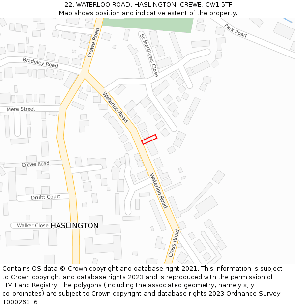 22, WATERLOO ROAD, HASLINGTON, CREWE, CW1 5TF: Location map and indicative extent of plot
