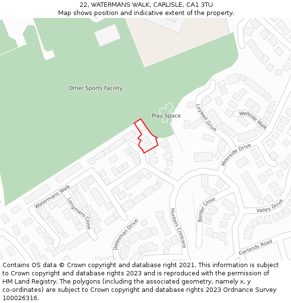 22, WATERMANS WALK, CARLISLE, CA1 3TU: Location map and indicative extent of plot