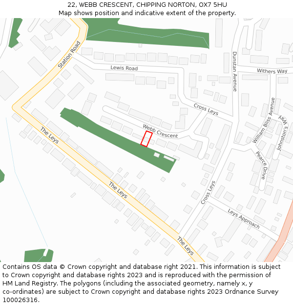 22, WEBB CRESCENT, CHIPPING NORTON, OX7 5HU: Location map and indicative extent of plot