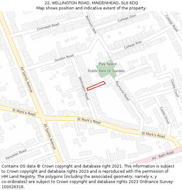 22, WELLINGTON ROAD, MAIDENHEAD, SL6 6DQ: Location map and indicative extent of plot