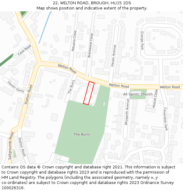 22, WELTON ROAD, BROUGH, HU15 1DS: Location map and indicative extent of plot