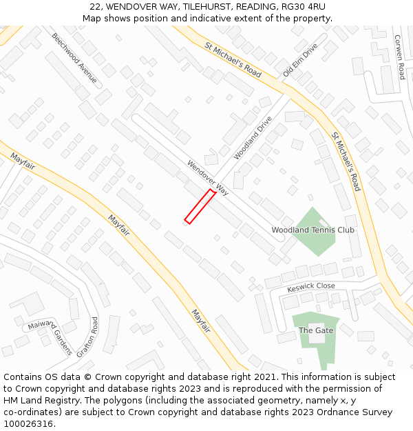 22, WENDOVER WAY, TILEHURST, READING, RG30 4RU: Location map and indicative extent of plot