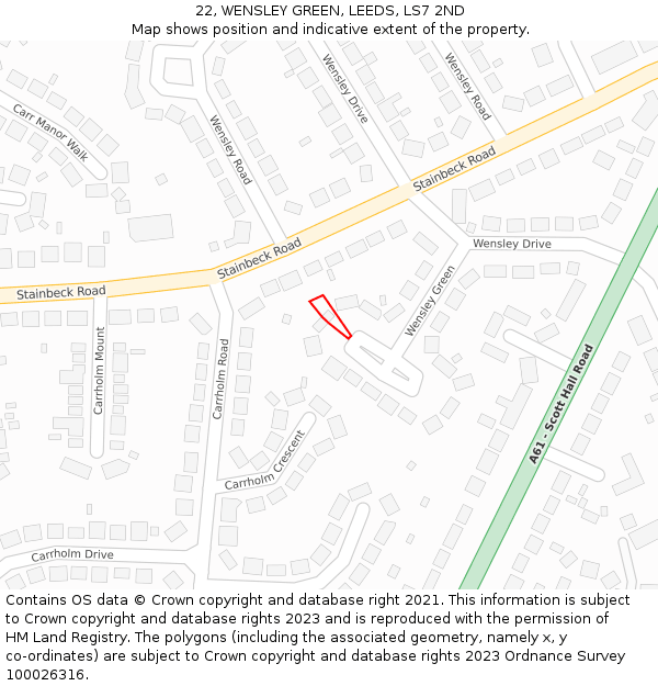 22, WENSLEY GREEN, LEEDS, LS7 2ND: Location map and indicative extent of plot