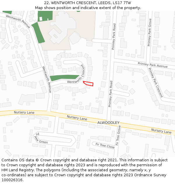 22, WENTWORTH CRESCENT, LEEDS, LS17 7TW: Location map and indicative extent of plot