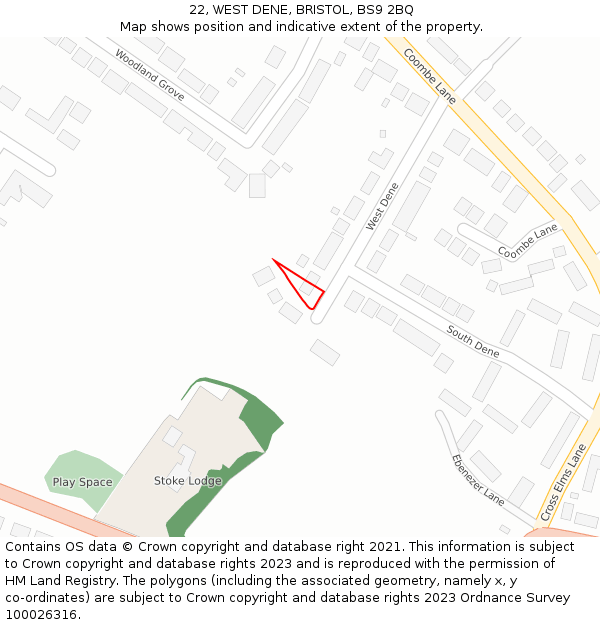 22, WEST DENE, BRISTOL, BS9 2BQ: Location map and indicative extent of plot