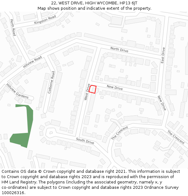 22, WEST DRIVE, HIGH WYCOMBE, HP13 6JT: Location map and indicative extent of plot