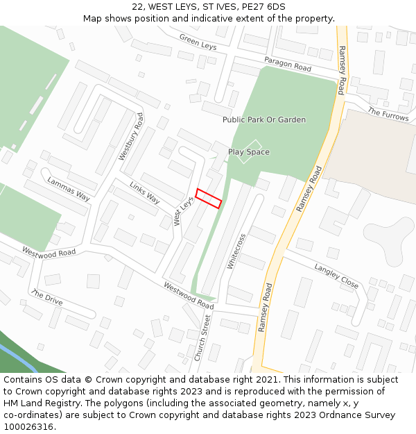 22, WEST LEYS, ST IVES, PE27 6DS: Location map and indicative extent of plot