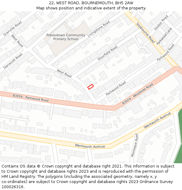 22, WEST ROAD, BOURNEMOUTH, BH5 2AW: Location map and indicative extent of plot