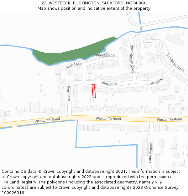 22, WESTBECK, RUSKINGTON, SLEAFORD, NG34 9GU: Location map and indicative extent of plot