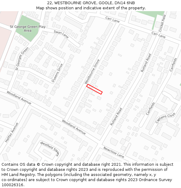 22, WESTBOURNE GROVE, GOOLE, DN14 6NB: Location map and indicative extent of plot