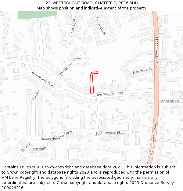 22, WESTBOURNE ROAD, CHATTERIS, PE16 6HH: Location map and indicative extent of plot