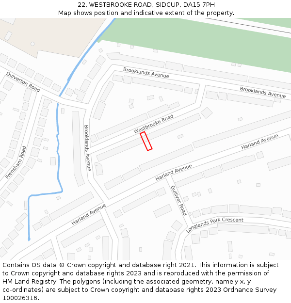 22, WESTBROOKE ROAD, SIDCUP, DA15 7PH: Location map and indicative extent of plot