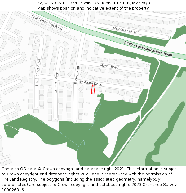 22, WESTGATE DRIVE, SWINTON, MANCHESTER, M27 5QB: Location map and indicative extent of plot