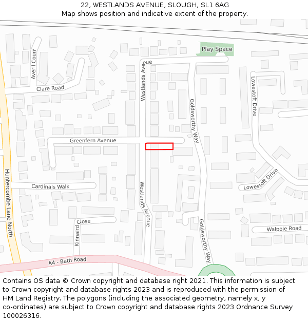 22, WESTLANDS AVENUE, SLOUGH, SL1 6AG: Location map and indicative extent of plot