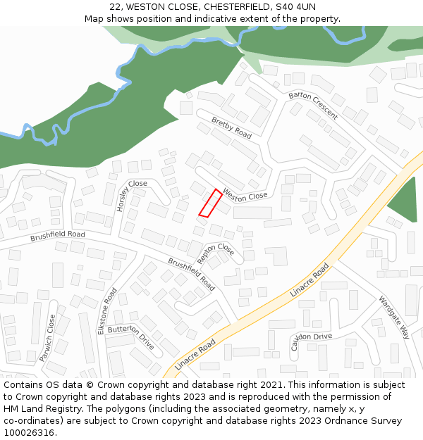 22, WESTON CLOSE, CHESTERFIELD, S40 4UN: Location map and indicative extent of plot