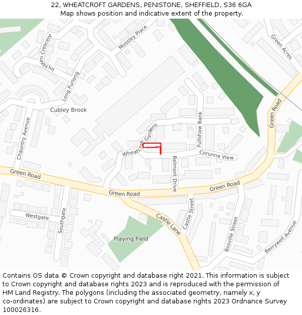 22, WHEATCROFT GARDENS, PENISTONE, SHEFFIELD, S36 6GA: Location map and indicative extent of plot