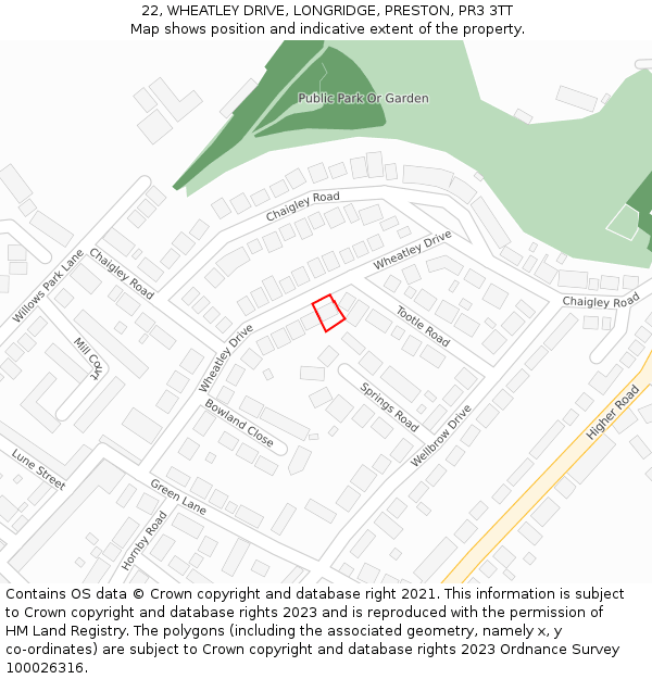 22, WHEATLEY DRIVE, LONGRIDGE, PRESTON, PR3 3TT: Location map and indicative extent of plot