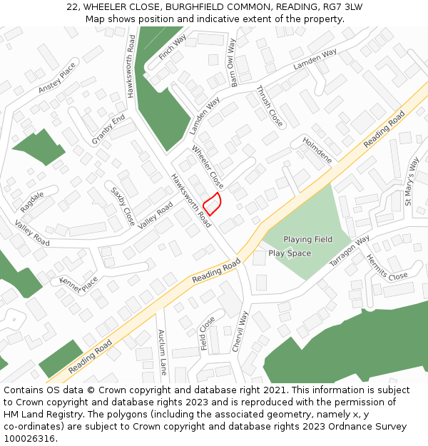 22, WHEELER CLOSE, BURGHFIELD COMMON, READING, RG7 3LW: Location map and indicative extent of plot