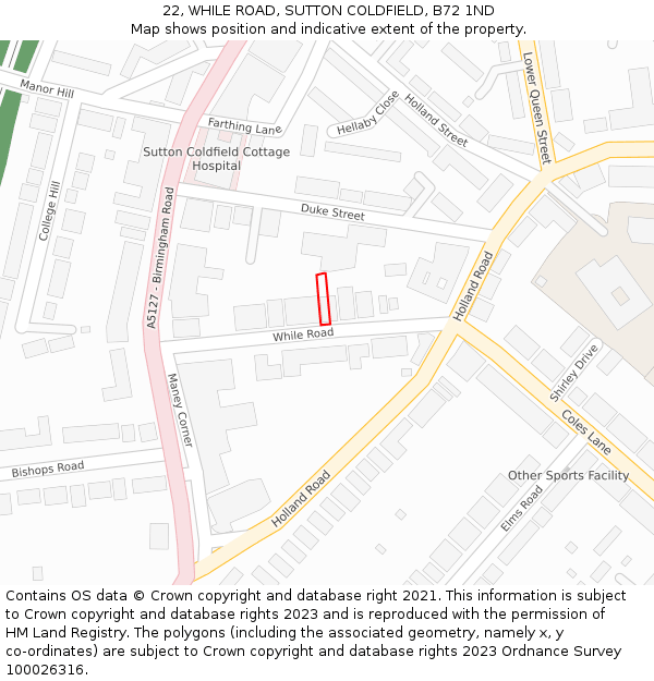 22, WHILE ROAD, SUTTON COLDFIELD, B72 1ND: Location map and indicative extent of plot
