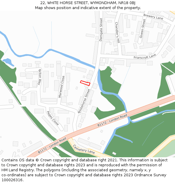 22, WHITE HORSE STREET, WYMONDHAM, NR18 0BJ: Location map and indicative extent of plot