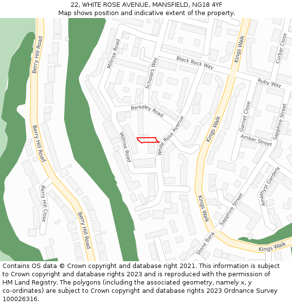 22, WHITE ROSE AVENUE, MANSFIELD, NG18 4YF: Location map and indicative extent of plot