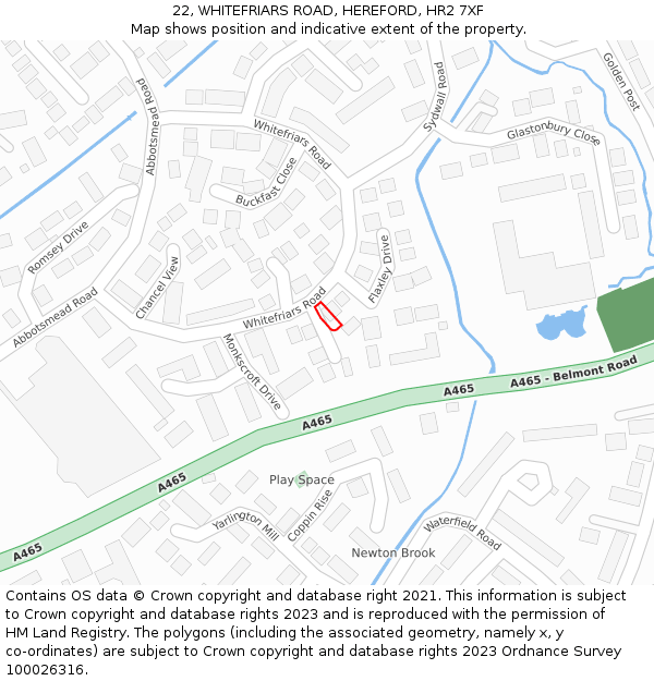 22, WHITEFRIARS ROAD, HEREFORD, HR2 7XF: Location map and indicative extent of plot