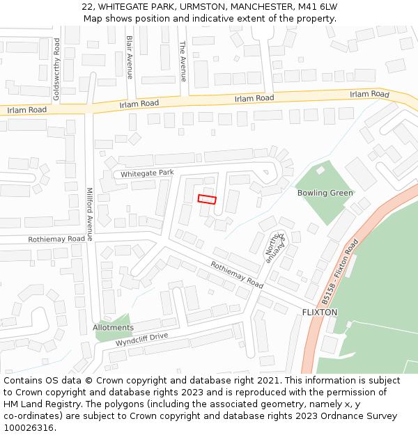 22, WHITEGATE PARK, URMSTON, MANCHESTER, M41 6LW: Location map and indicative extent of plot