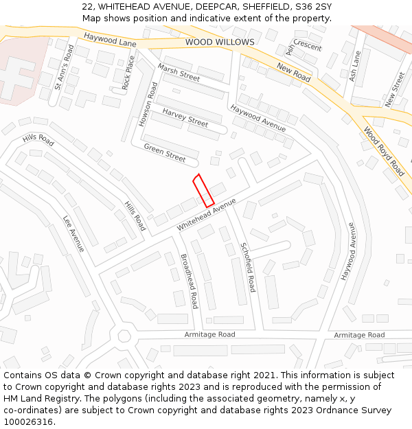 22, WHITEHEAD AVENUE, DEEPCAR, SHEFFIELD, S36 2SY: Location map and indicative extent of plot