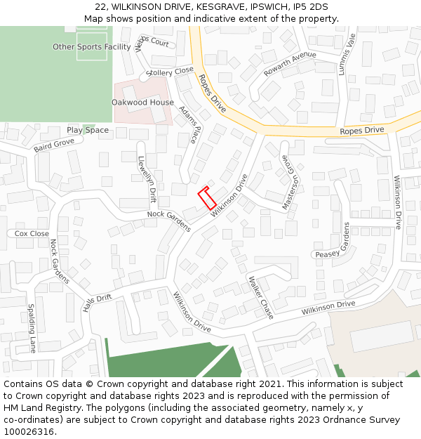 22, WILKINSON DRIVE, KESGRAVE, IPSWICH, IP5 2DS: Location map and indicative extent of plot