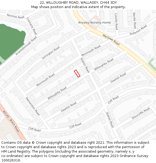 22, WILLOUGHBY ROAD, WALLASEY, CH44 3DY: Location map and indicative extent of plot