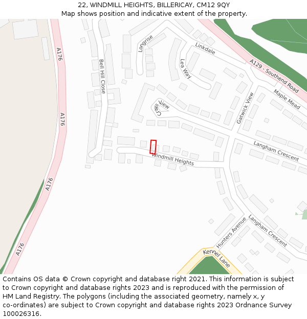 22, WINDMILL HEIGHTS, BILLERICAY, CM12 9QY: Location map and indicative extent of plot