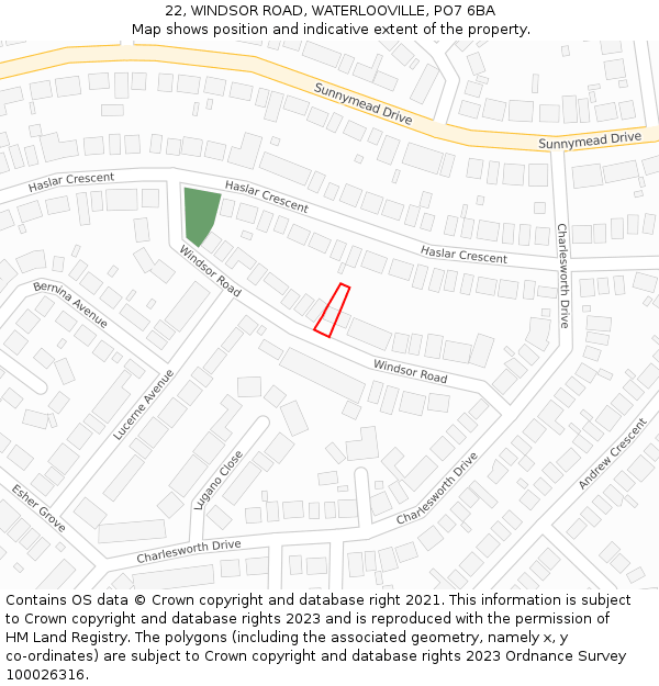 22, WINDSOR ROAD, WATERLOOVILLE, PO7 6BA: Location map and indicative extent of plot
