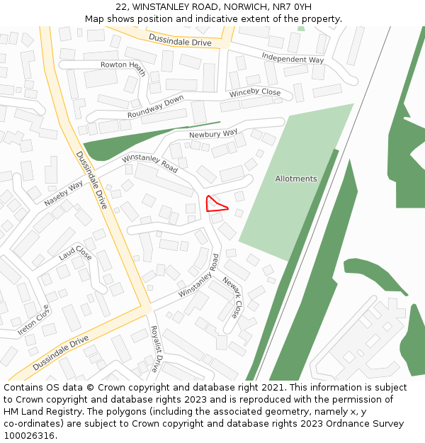 22, WINSTANLEY ROAD, NORWICH, NR7 0YH: Location map and indicative extent of plot